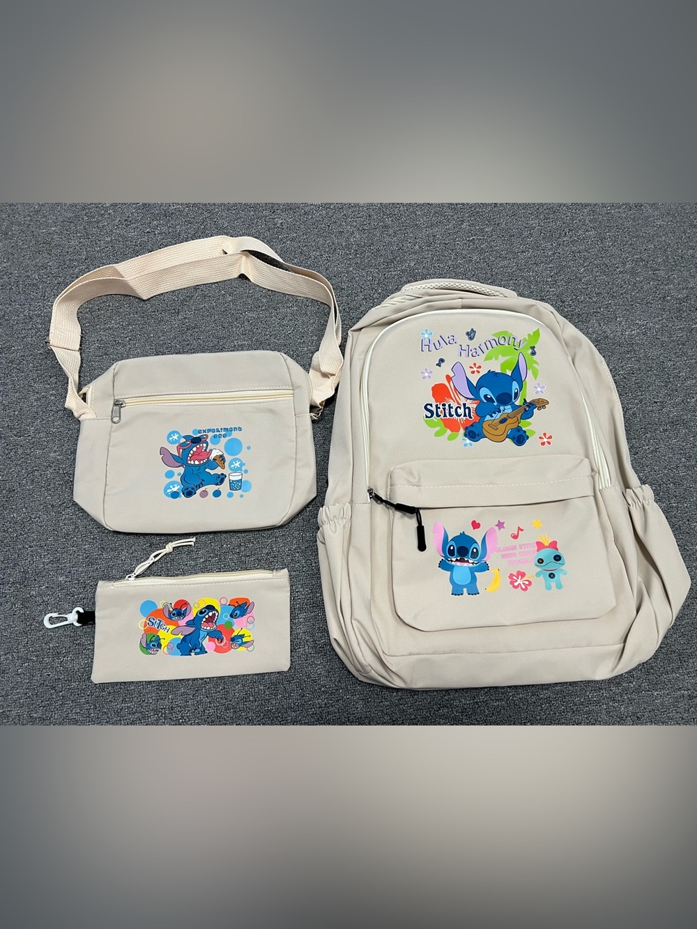 Stitch Beige Kids Backpack and Lunch Bag 3pc Set